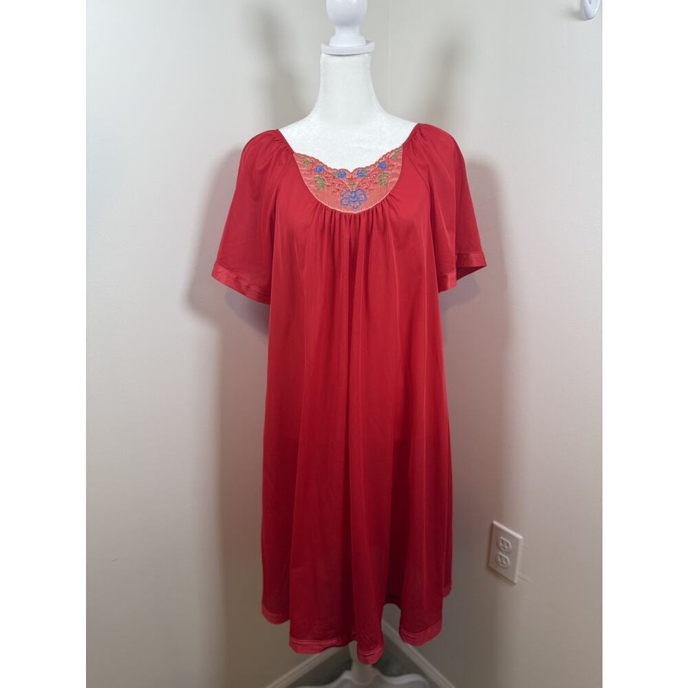 Kelly Reed Collection Red Vintage Sleep Dress Aprox size Medium Embroidered Boho